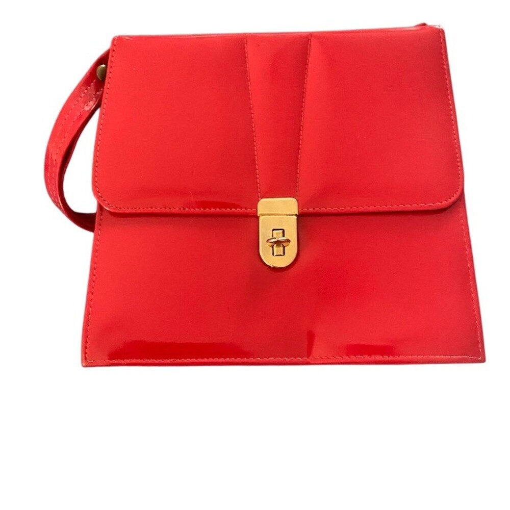 Unbranded Shoulder Bag Womens Red Patent Finish Gold Turn-Lock Clutch Purse